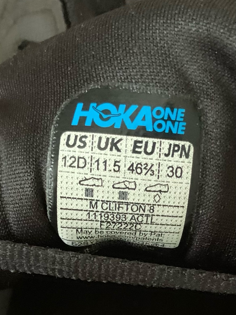 Hoka one one Clifton8 Men's Gray Running Shoes with red gold, size 12 D - Picture 16 of 16